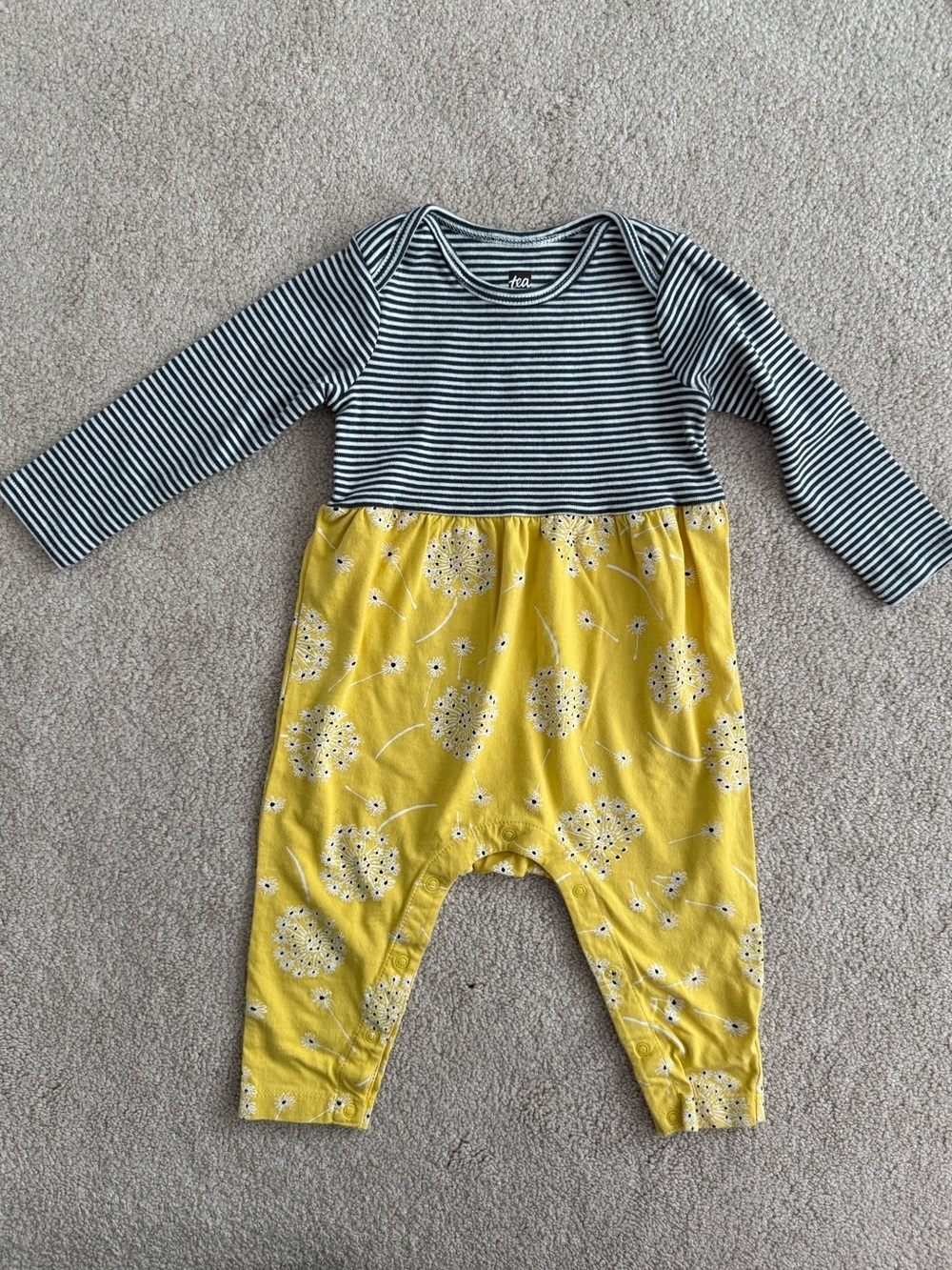 Tea collection Striped Yellow Floral Baby Romper-size 6-9 months